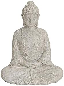 Buddha-Figur sitzend, 23cm in Beige | Deko-Artikel für Wohnung, Haus & Garten | Buddha-Skulptur, Wohnaccessoire ideal als Geschenk | Wetterfeste Buddha-Statue Feng Shui Dekoration | Garten-Figur
