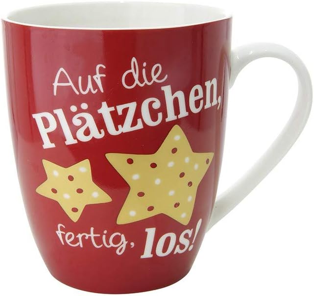 Gilde - 23560 - Kaffeebecher, Weihnachten, Auf die Plätzchen, fertig, los!, Porzellan, 8,5cm x 10cm, 360ml