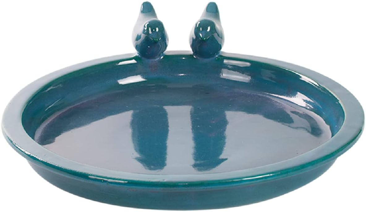 Esschert Design Vogeltränke Vogeltränke Keramik D37H9,7cm petrol Vogelbad Vögel Futterschale Garten Deko