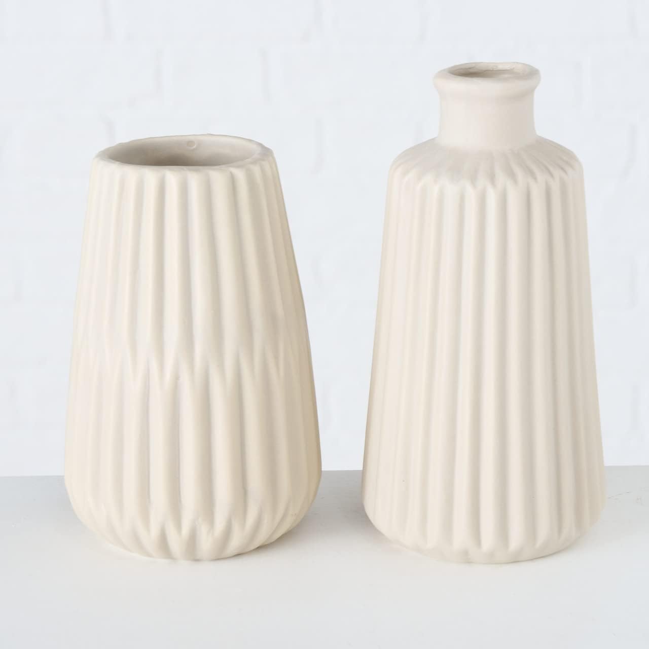 Boltze Vasen Set Esko 2-teilig, Blumenvasen aus Keramik, ø ca. 8,5 cm, ohne Blumen, skandinavischer Stil, Beige Matt