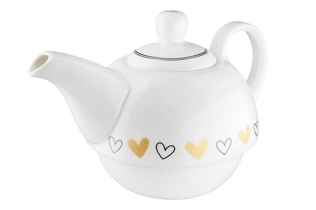 Tea for one Beste Zeit mit Herzmotiv und Spruch Knrochenporzellan