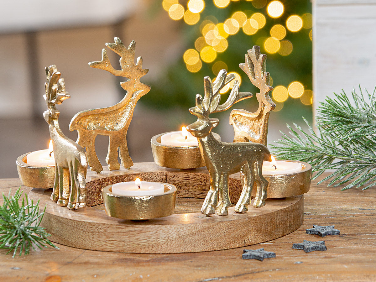 Adventskranz für Teelichter Teelichthalter aus Holz mit Hirschen Weihnachtsdekoration