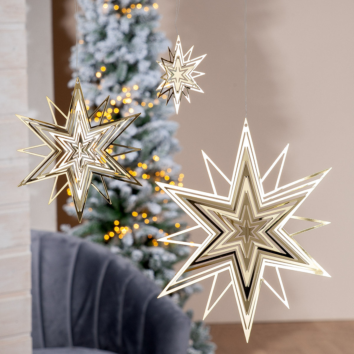 Stylischer 3D Metallstern Weihnachtsdeko zum Aufhängen