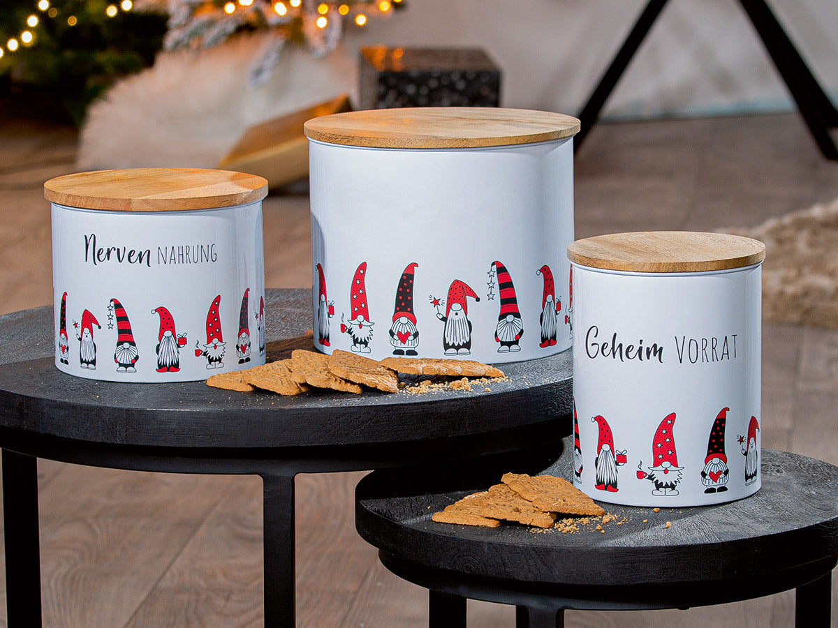 Lustige Keksdose für Weihnachtsplätzchen mit Wichtelmotiv Durchmesser 16cm