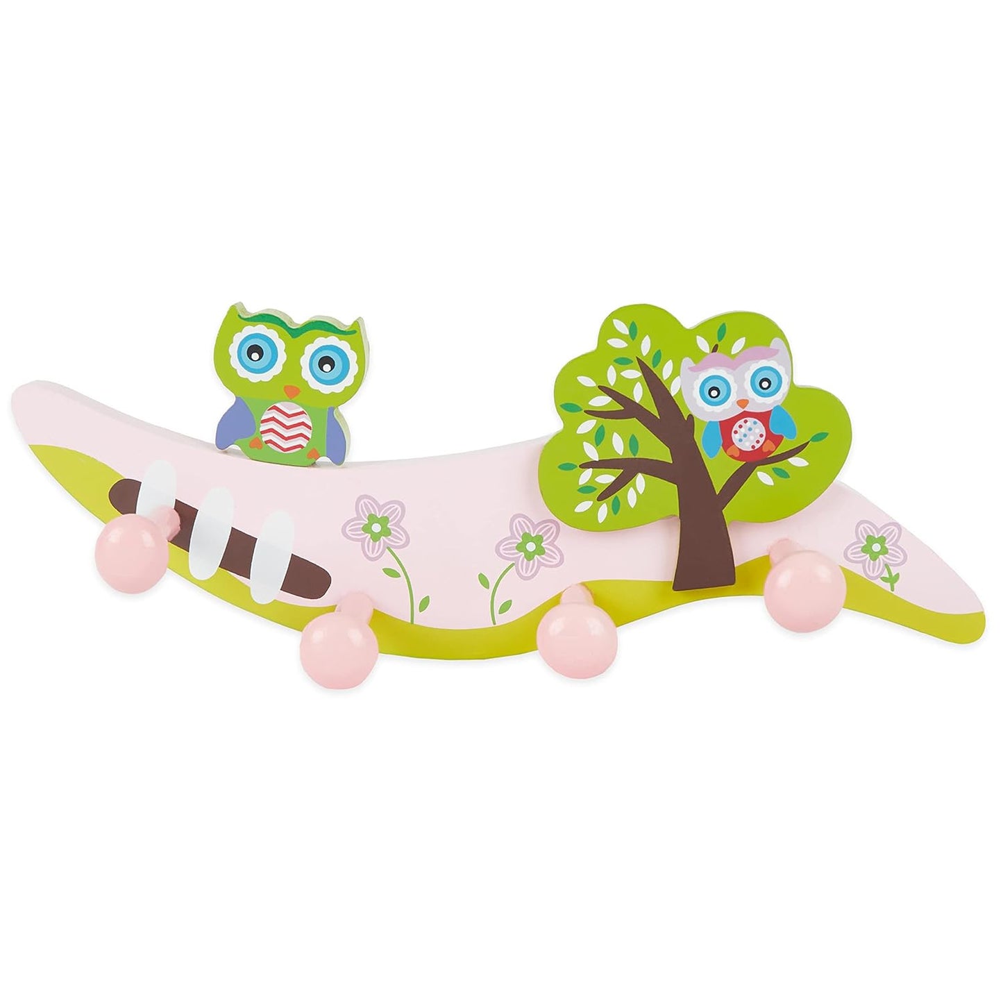 Bieco Kleiderhaken Eule - Kindergarderobe rosa - Kleiderleiste Kinder Haken Holz - Baby Garderobe Baby Kleiderhaken Kinder Holz - Jackenhalter Kleiderhaken Wandgarderobe