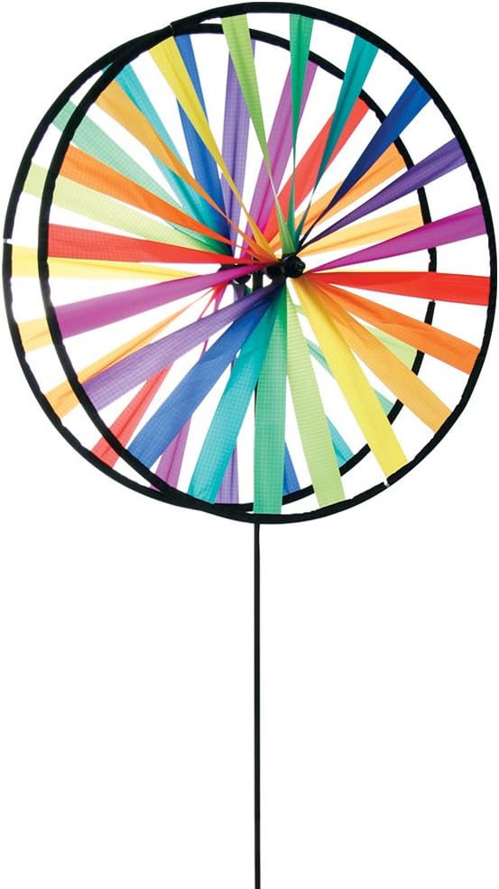 HQ Windspiration 100869 Magic Wheel Giant Duett Rainbow, UV-beständiges und wetterfestes Windspiel, inkl. Standstab und Bodenanker, Giant Duett Rainbow, Höhe: 138 cm, Tiefe: 28 cm, Ø: 63 cm