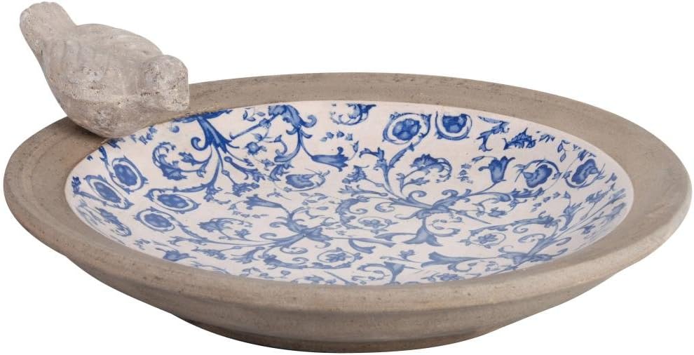 Esschert Design Vogeltränke, Vogelbad aus Keramik in blau-weiß, Ø ca. 34 cm