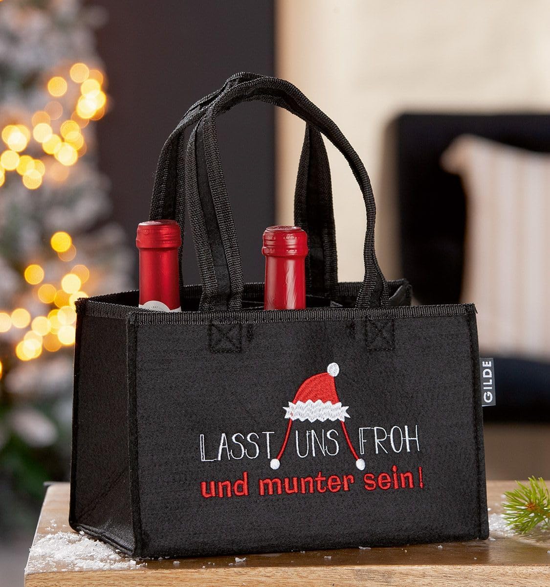 GILDE Flaschenträger Weihnachten für 6 Flaschen Lass Uns froh und munter Sein
