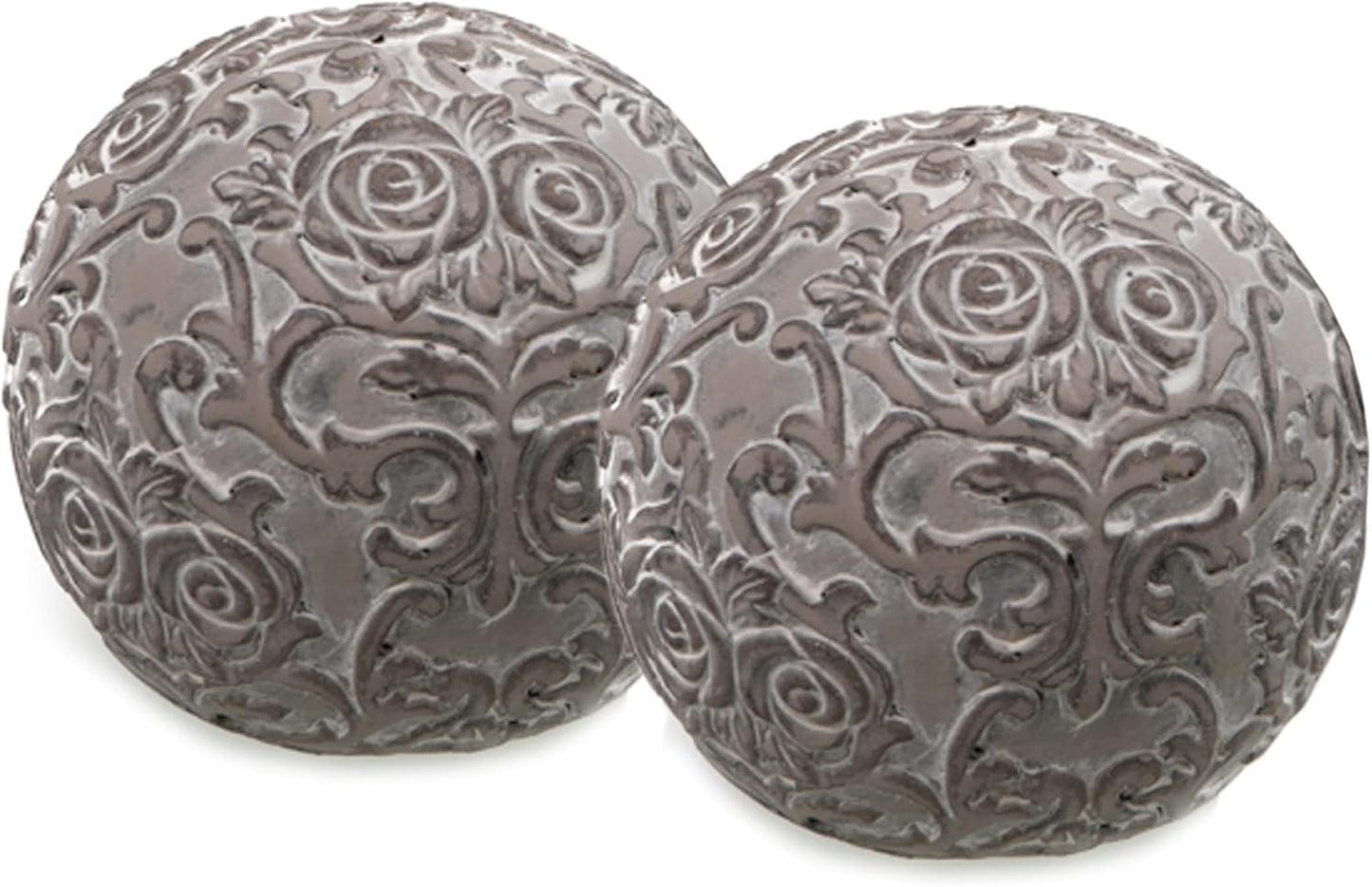 2er Set Dekokugel Rosen Ornament Kugel grau Beton Ø 10 cm Haus Gartendeko