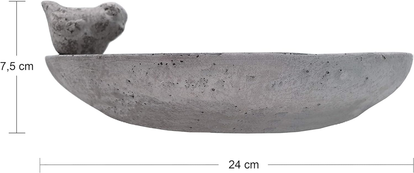 Dio Vogeltränke für den Garten, Vogelbad mit 2 Deko-Vögel für Wildvögel, Naturprodukt mit Rosenornamenten (Ø 24 cm)