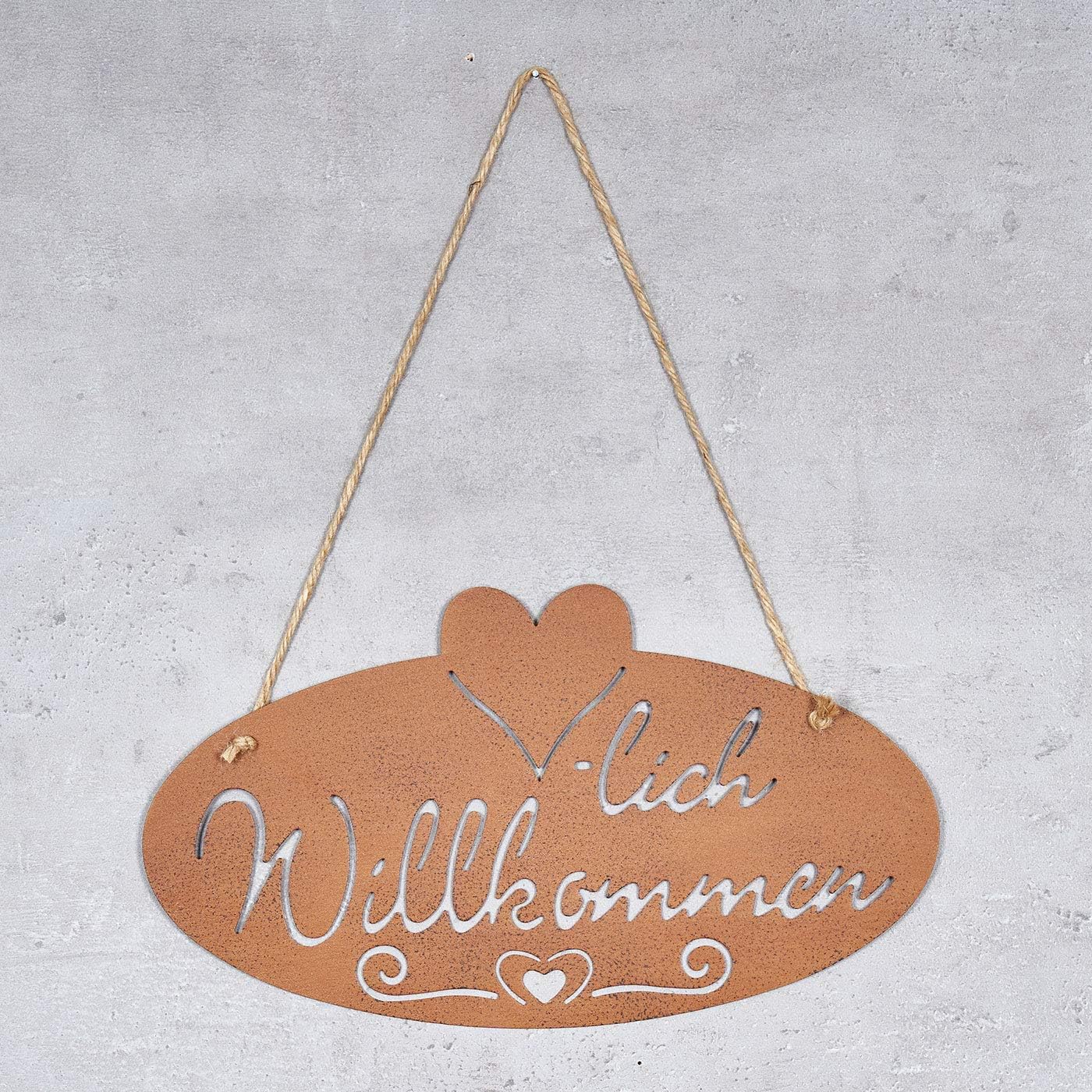 Willkommen Rost Herz 40x22,5cm Edelrost Garten-Deko Rostdeko Türschild Wandbild Wandschild