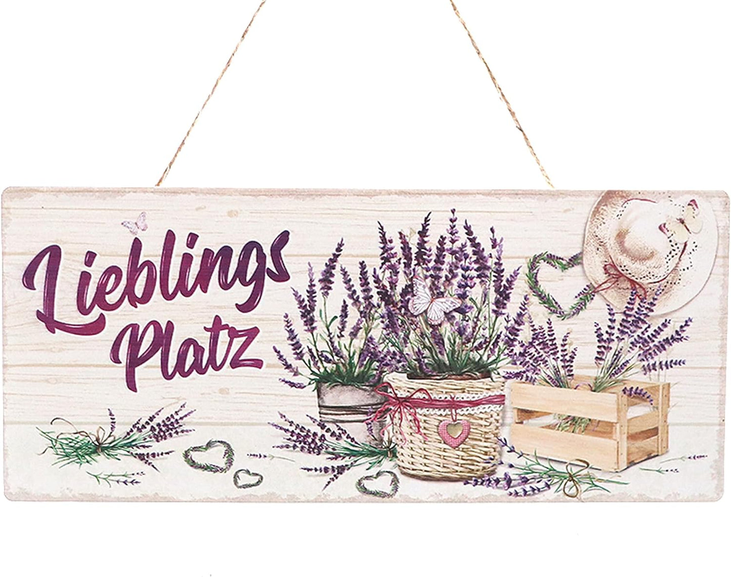 Dragimex Metallschild Lieblingsplatz | Lavendel | Hängedeko Dekohänger | Haus Garten | 30 cm