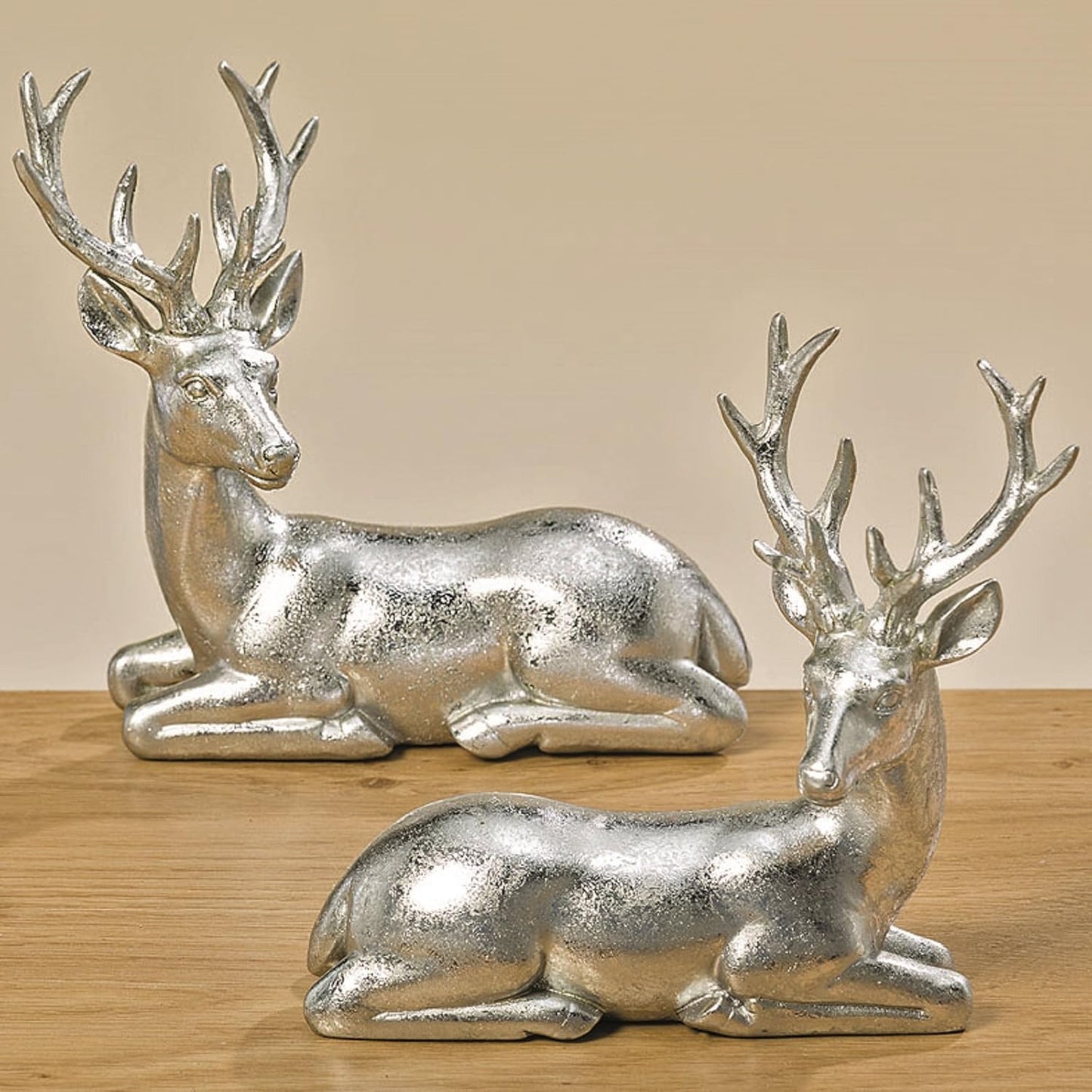 BOLTZE Hirsch Tobin liegend H 15 cm Kunstharz Silber Stückpreis