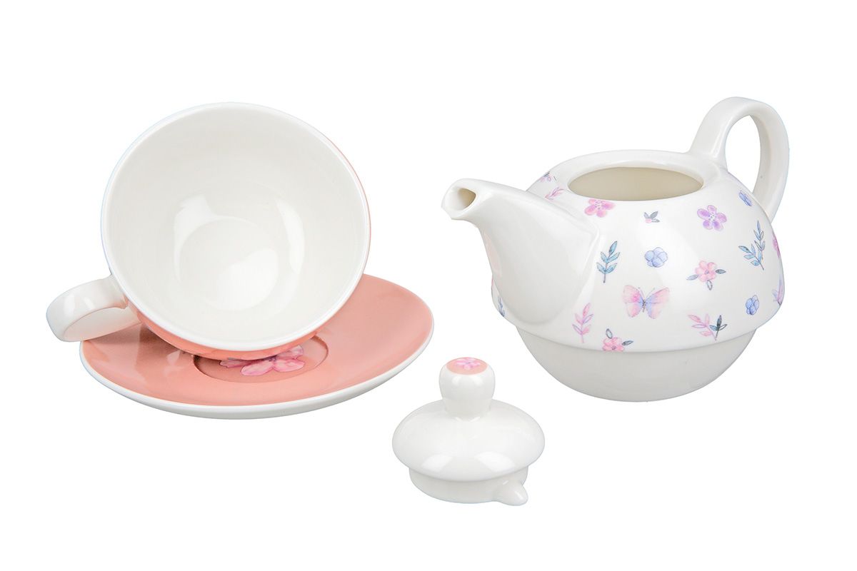 3 teiliges Set, Teekanne, Tasse und Untertasse Tea for one "Blütenzauber"