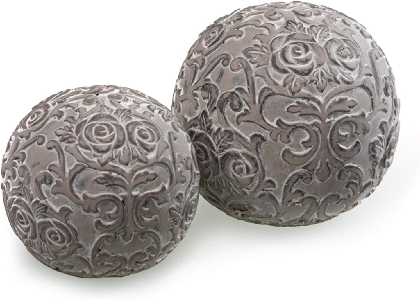 Dragimex 2er Set Dekokugel Rosen Ornament Kugel grau Beton Ø 10-12 cm Haus Gartendeko