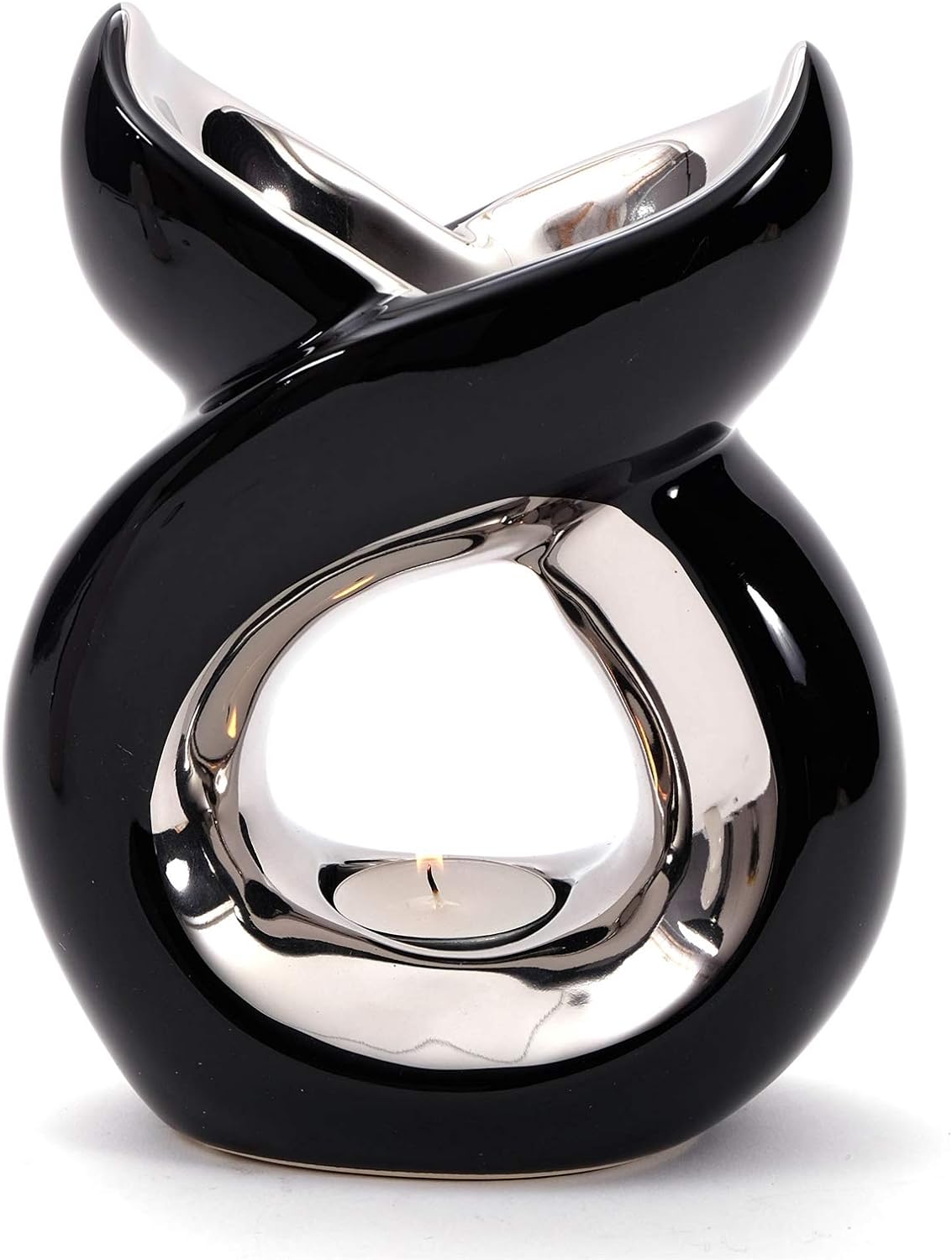Duftlampe Aromabrenner Duftkerze Lago aus Keramik · schwarz/silber oder weiß/silber