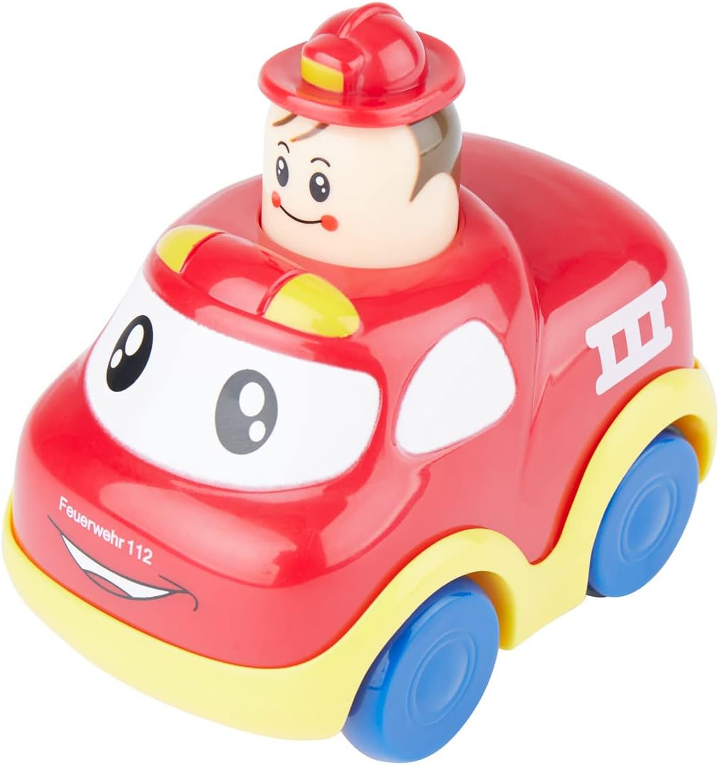 Bieco Drück & Los Auto-Flitzer Feuerwehrauto oder Polizeiauto, Push and Go