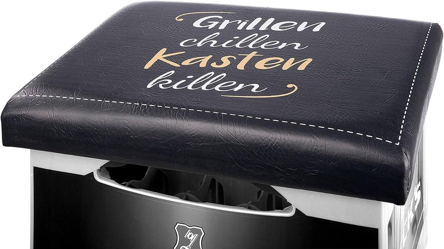 Bierkastensitz Bierkastendeckel Bierkastenpolster mit Spruch Lieblingsplatz/ Gerste Hilfe/ Grillen Chillen Kastekillen/ Heute: Besoffene Gesellschaft/ Chefsessel