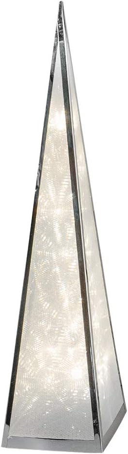 Deko Pyramide aus Metall, 60 cm, mit 12 LEDs, Silber, mit Drehmotor