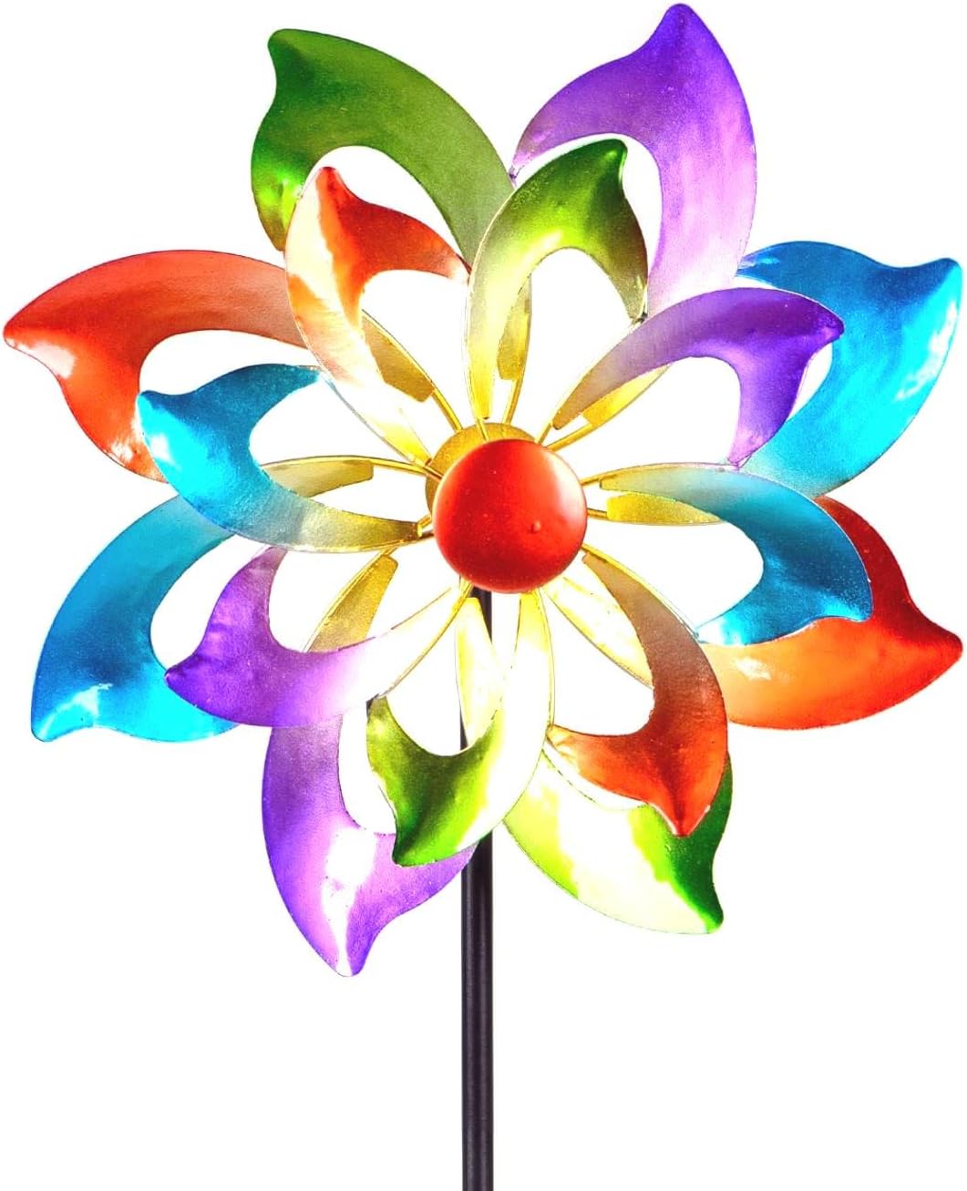 Windrad aus Metall mit Stab 2 Räder Buntes Windrad Blume
