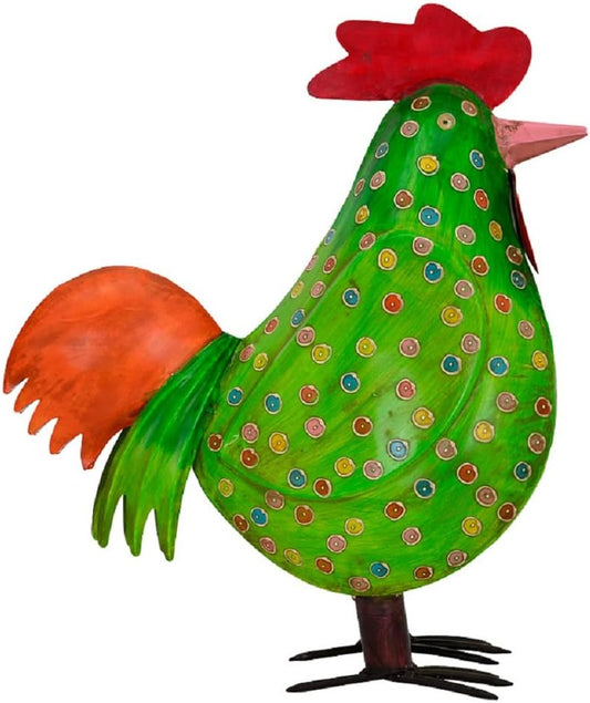 Exner dekorativer Deko-Hahn Deko-Huhn Garten-Deko Metall bemalt ca. 44 cm hoch (grün)