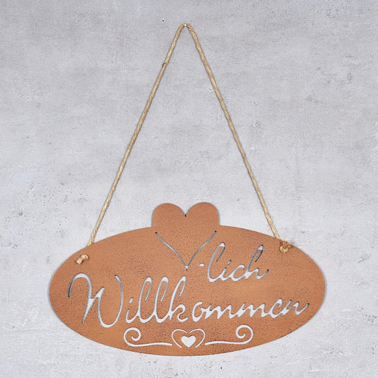 Willkommen Rost Herz 40x22,5cm Edelrost Garten-Deko Rostdeko Türschild Wandbild Wandschild