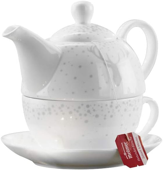 Gilde Tee-Set Tea for one im Hirsch Design, Höhe 15 cm, weiß hellgrau